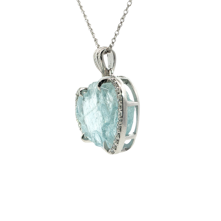 14k White Gold Freeform Aquamarine Free Form Pendant
