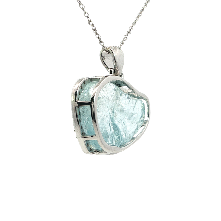 14k White Gold Freeform Aquamarine Free Form Pendant
