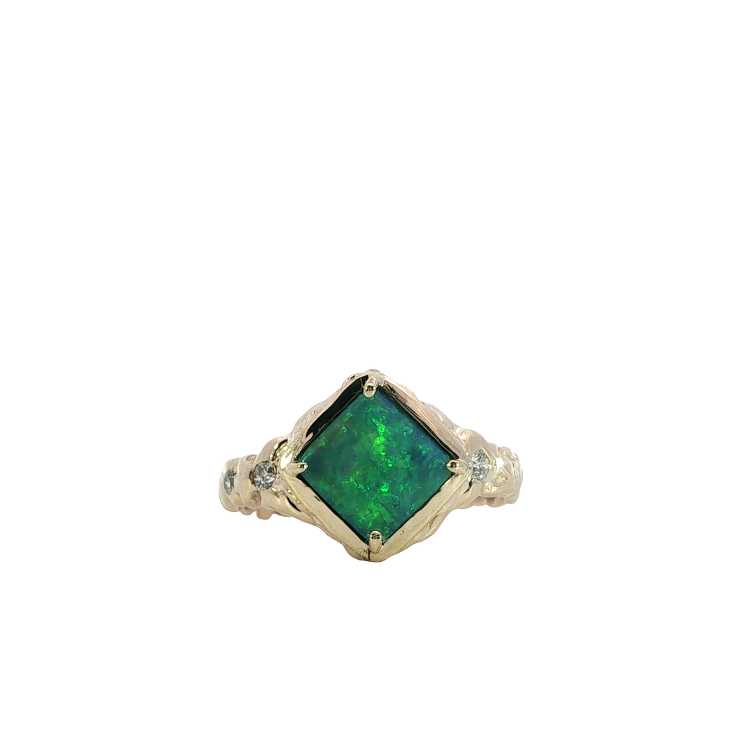 14k Yellow Gold Square Opal Scroll Ring