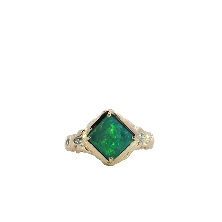 14k Yellow Gold Square Opal Scroll Ring