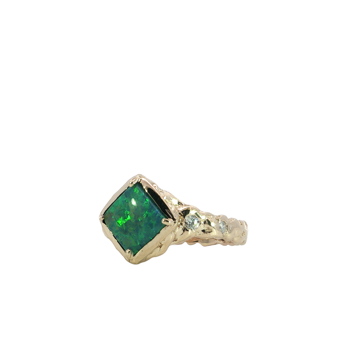 14k Yellow Gold Square Opal Scroll Ring