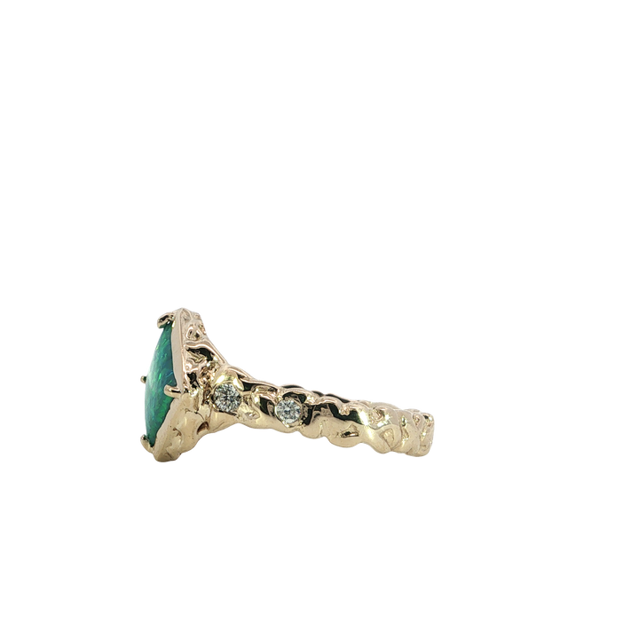 14k Yellow Gold Square Opal Scroll Ring