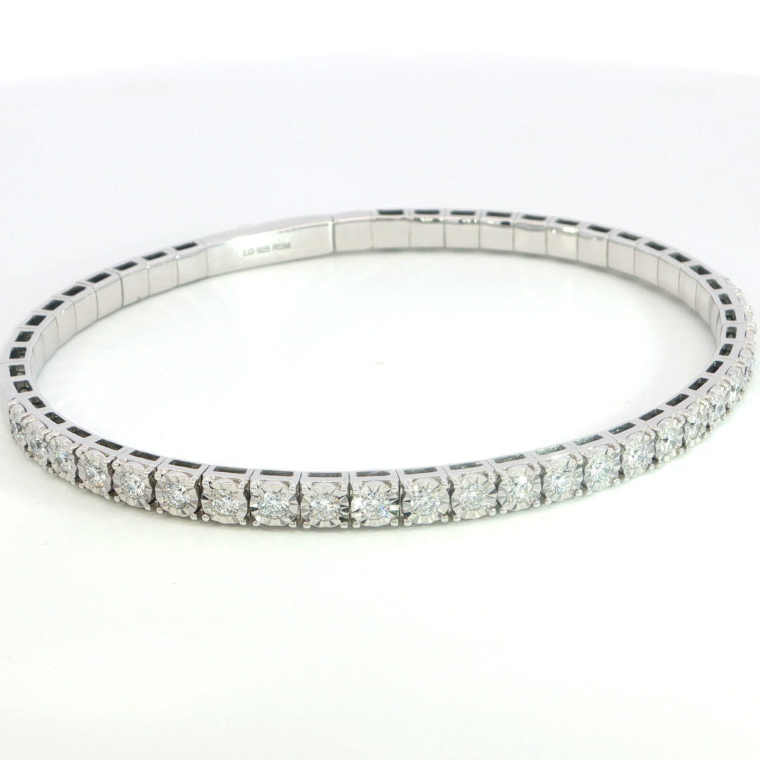 Lab Grown Diamond Flex Bangle Sterling Silver 925 Purity Lab Grown Diamond Bracelet