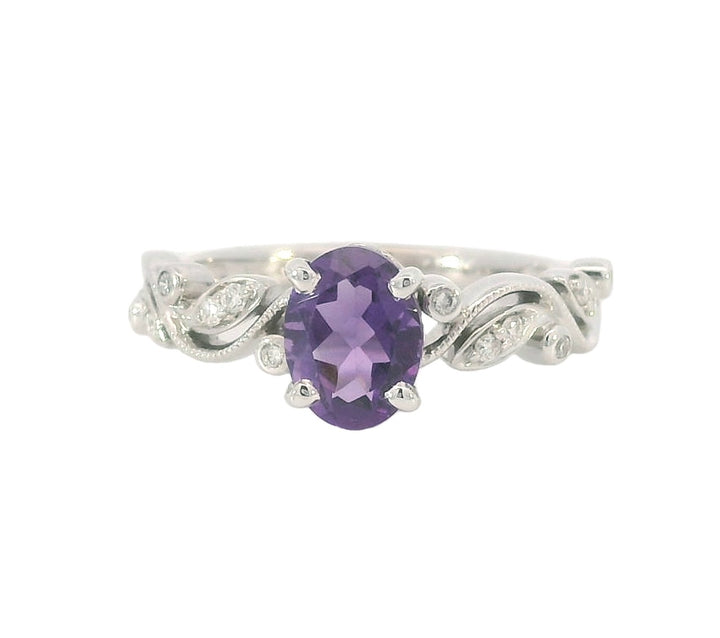 Oval Amethyst Diamond, 14k White Gold
