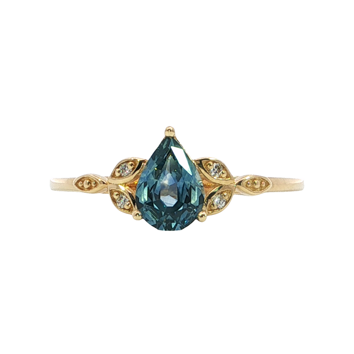 14k Yellow Gold Pear Montana September Sapphire Nature Inspired Ring