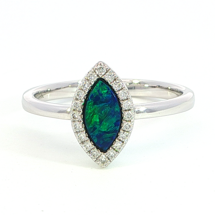 14k White Gold Marquise Opal Halo Ring
