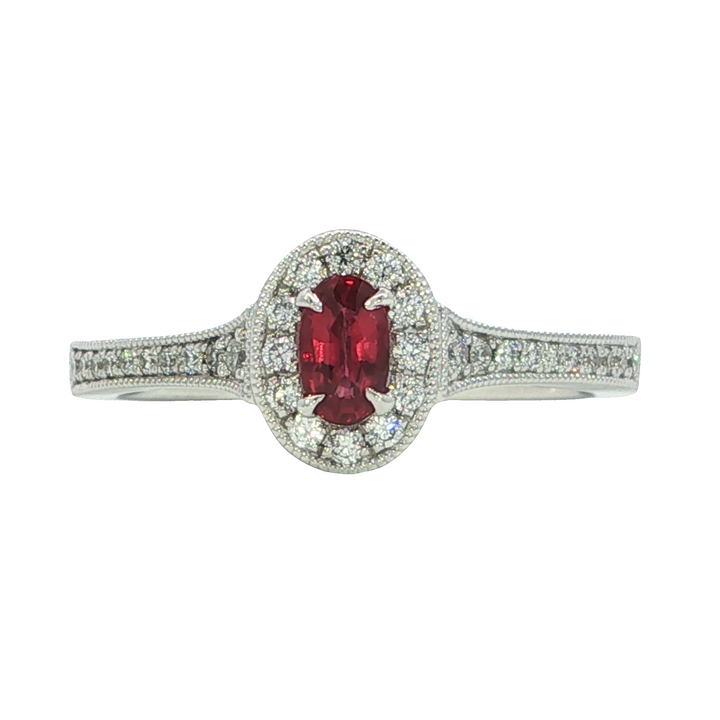 14k White Gold Oval Ruby Halo Ring