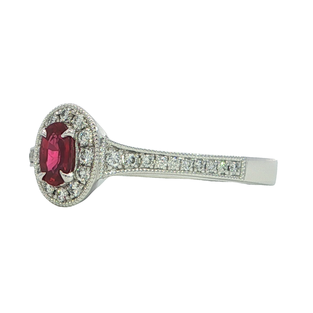 14k White Gold Oval Ruby Halo Ring
