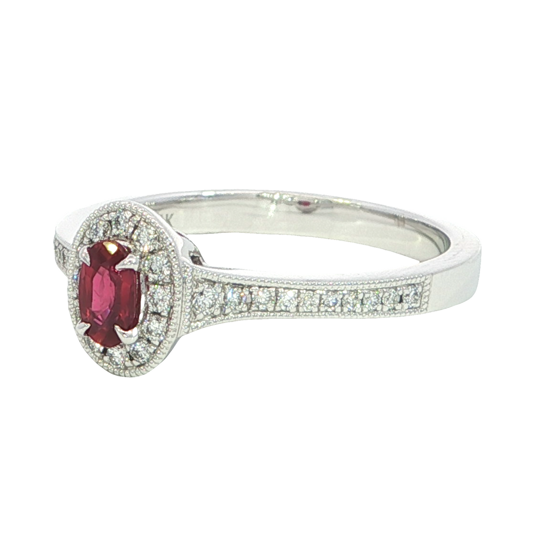 14k White Gold Oval Ruby Halo Ring