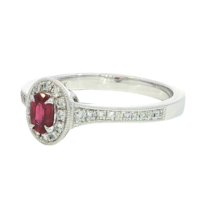 14k White Gold Oval Ruby Halo Ring
