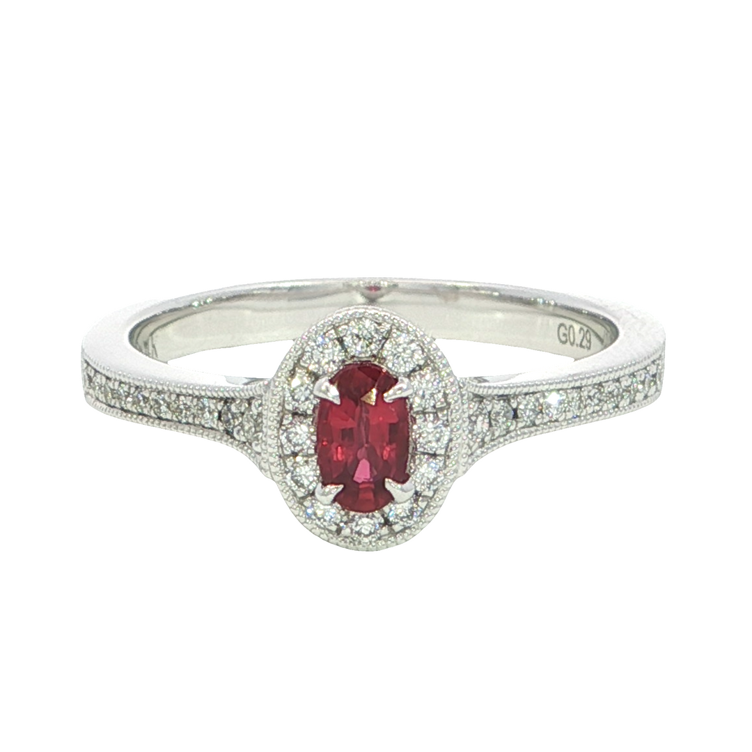 14k White Gold Oval Ruby Halo Ring