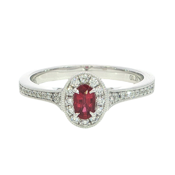 14k White Gold Oval Ruby Halo Ring
