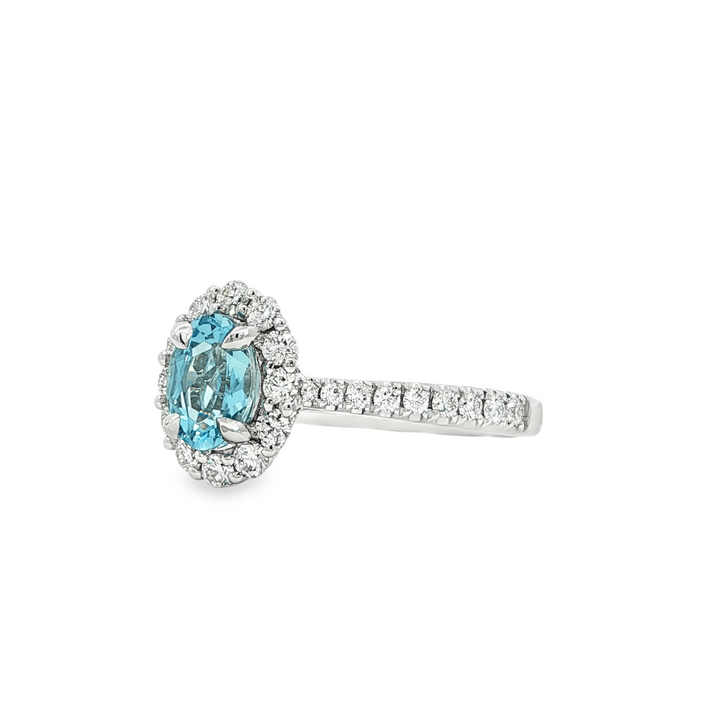 14k White Gold Oval Aquamarine Halo Ring