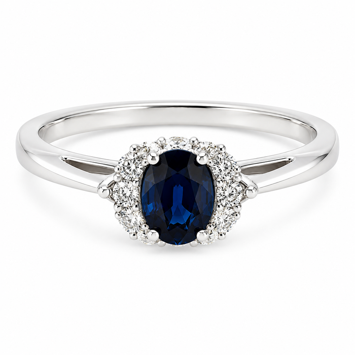 14k White Gold Oval Sapphire Ring