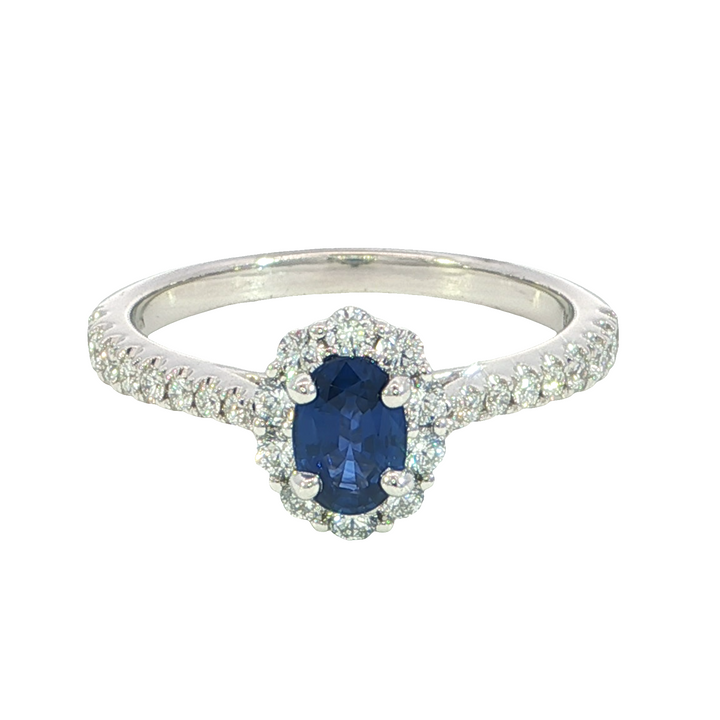 14k White Gold Oval Sapphire Halo Ring