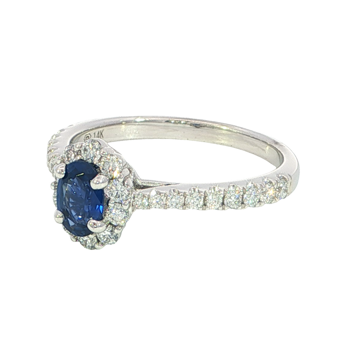 14k White Gold Oval Sapphire Halo Ring