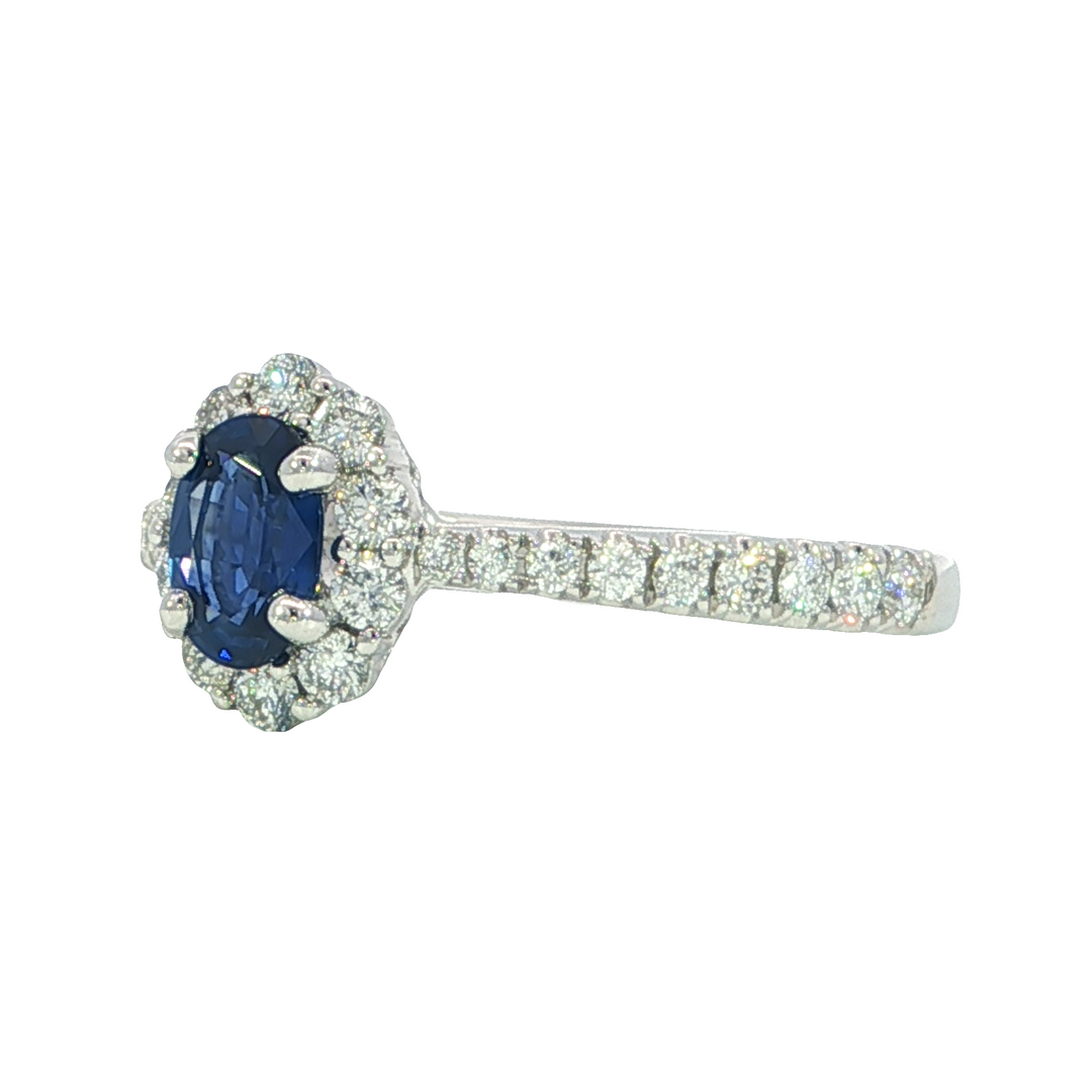 14k White Gold Oval Sapphire Halo Ring