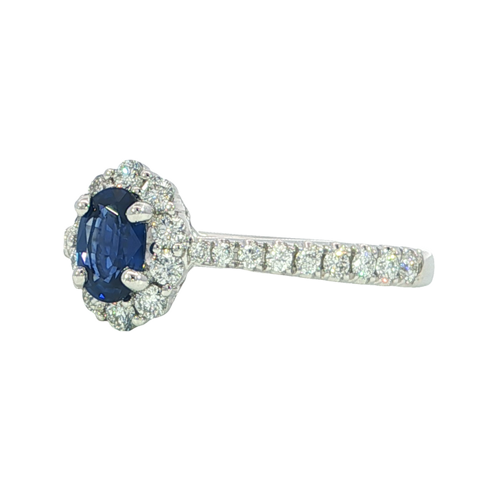 14k White Gold Oval Sapphire Halo Ring