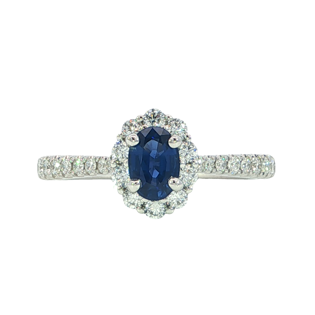 14k White Gold Oval Sapphire Halo Ring