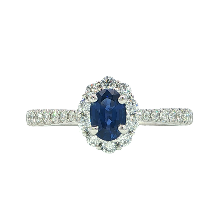 14k White Gold Oval Sapphire Halo Ring