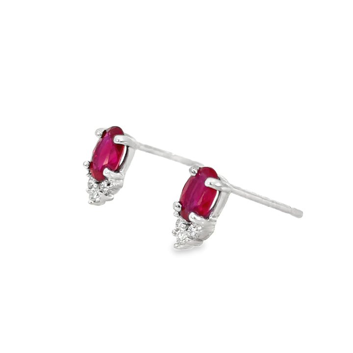 14k White Gold Oval Ruby Stud Earrings