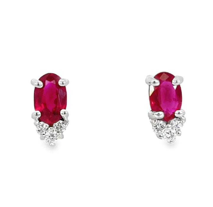 14k White Gold Oval Ruby Stud Earrings