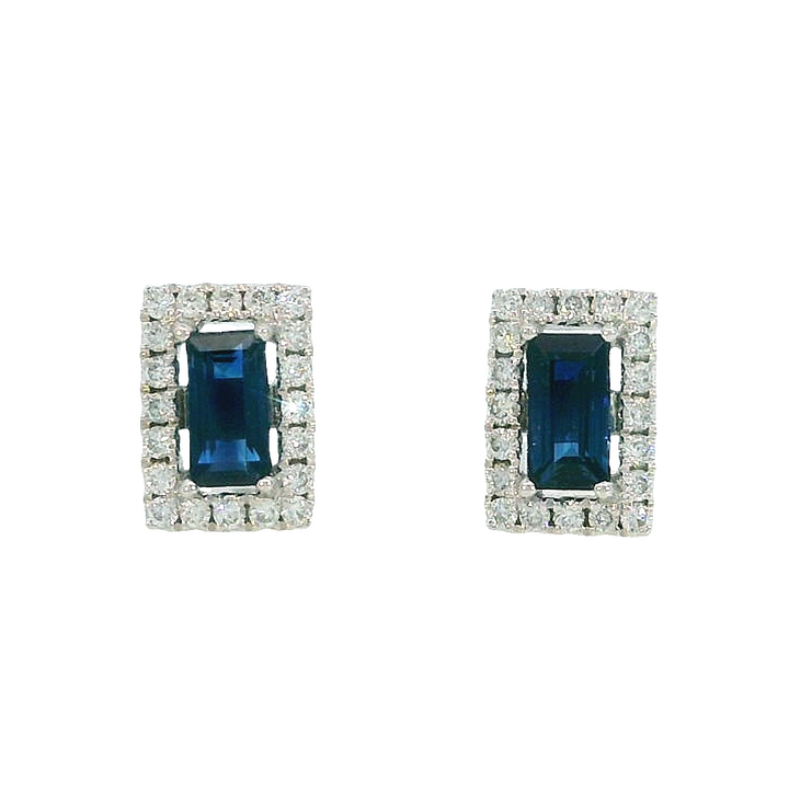 14k White Gold Emerald Cut Sapphire Stud Earrings