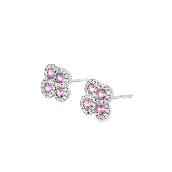14k White Gold Round Pink Sapphire 4 Prong Stud Earrings