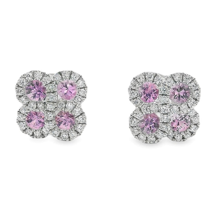 14k White Gold Round Pink Sapphire 4 Prong Stud Earrings