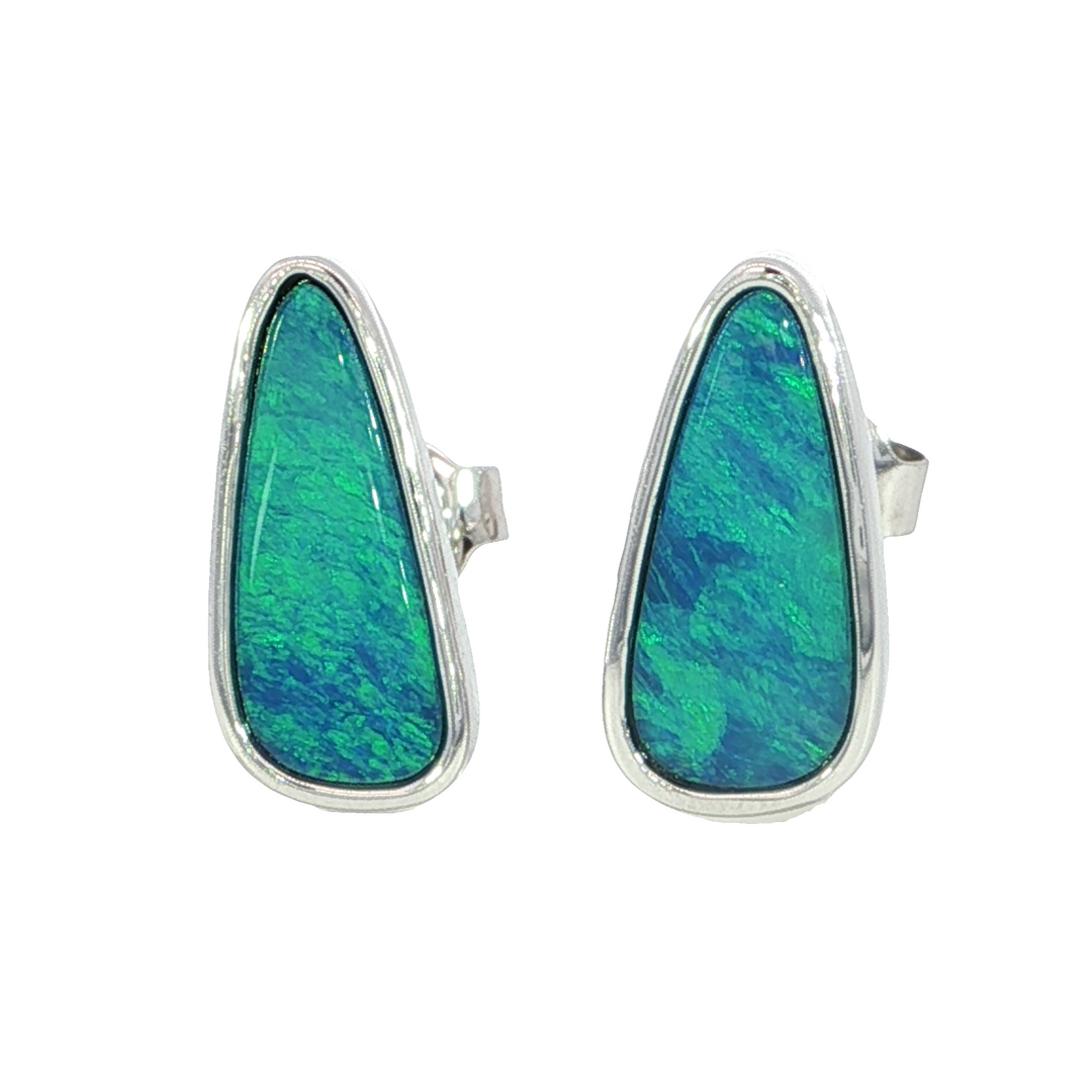 14k White Gold Opal Stud Earrings