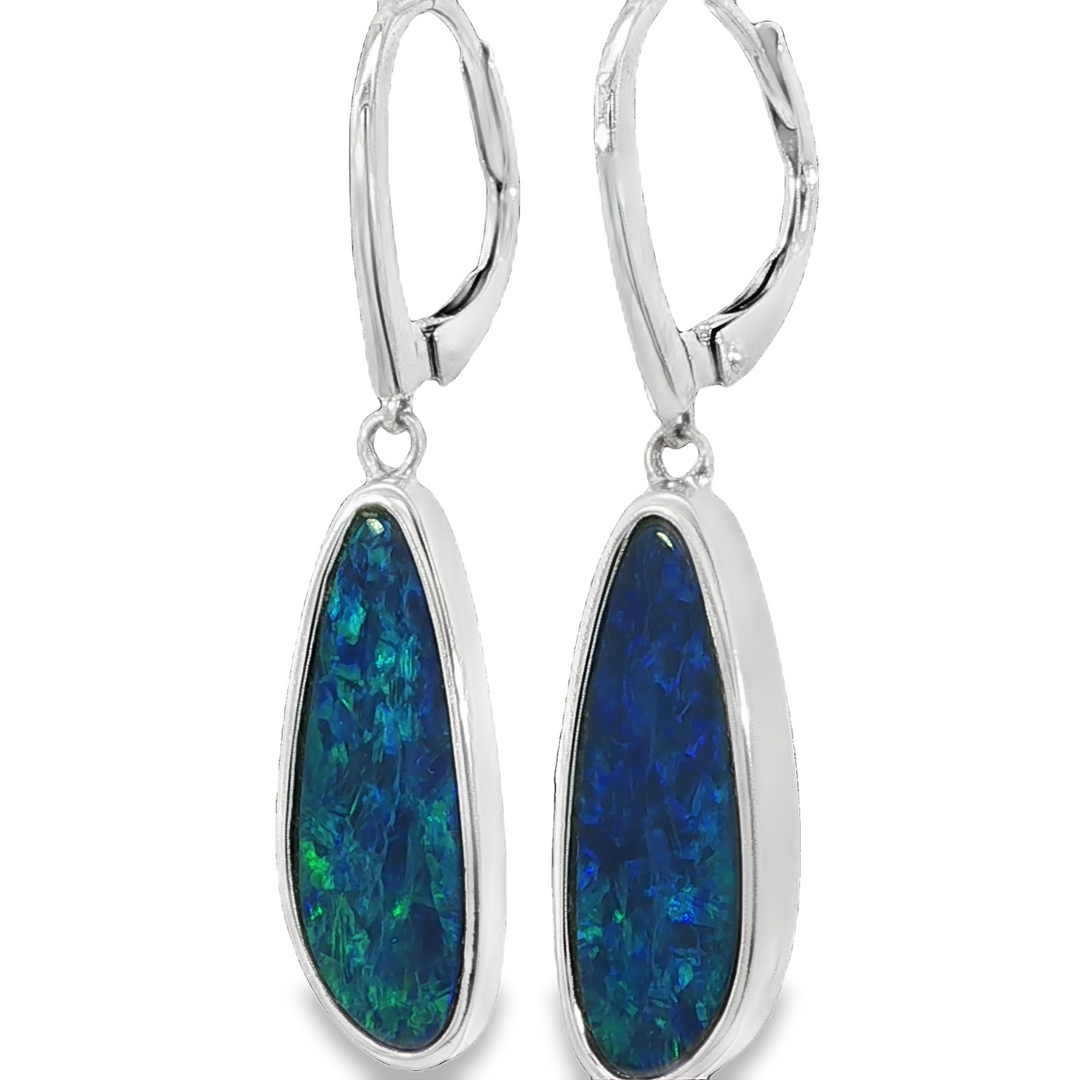 14k White Gold Opal Drop Earrings