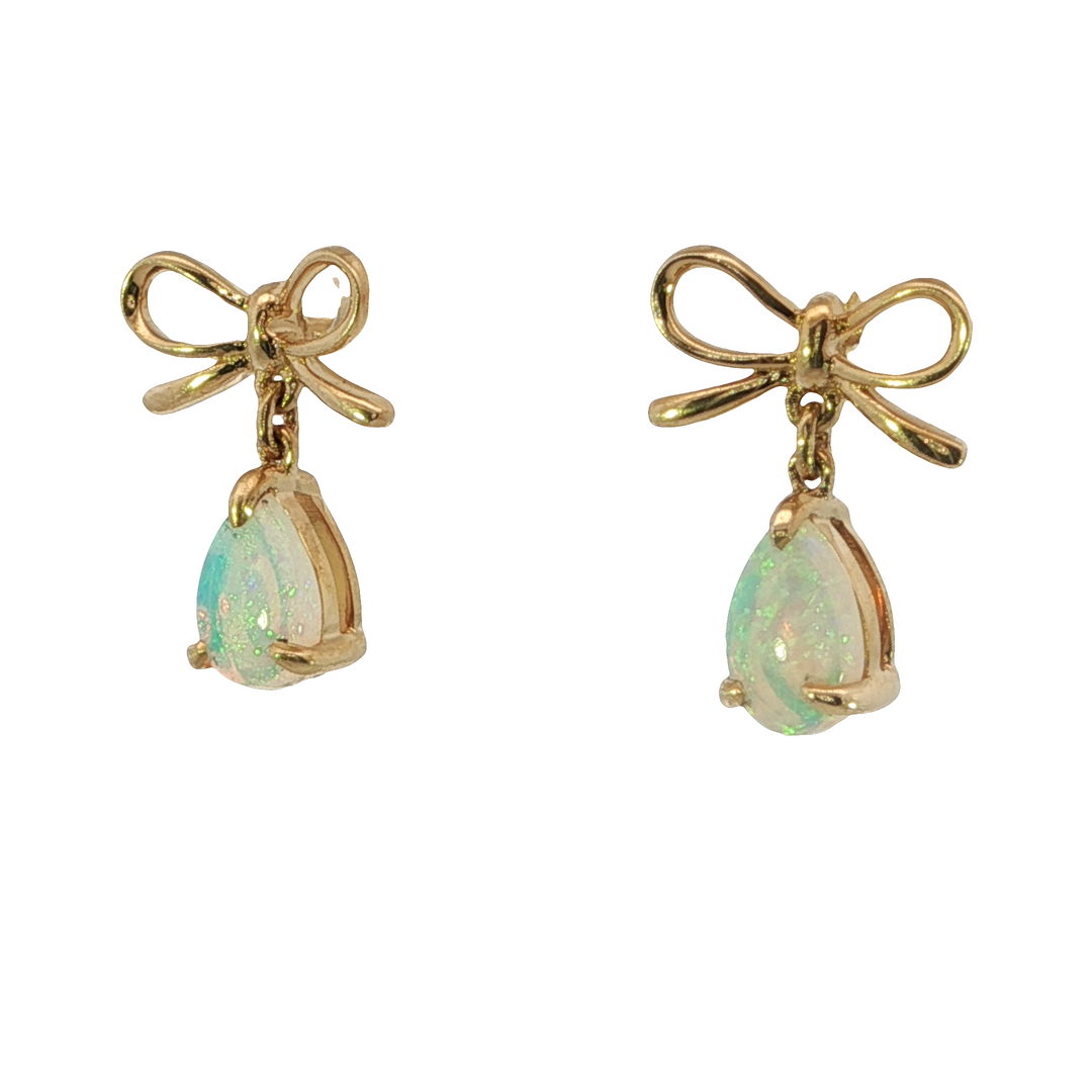 14k Yellow Gold Pear Opal Drop Earrings