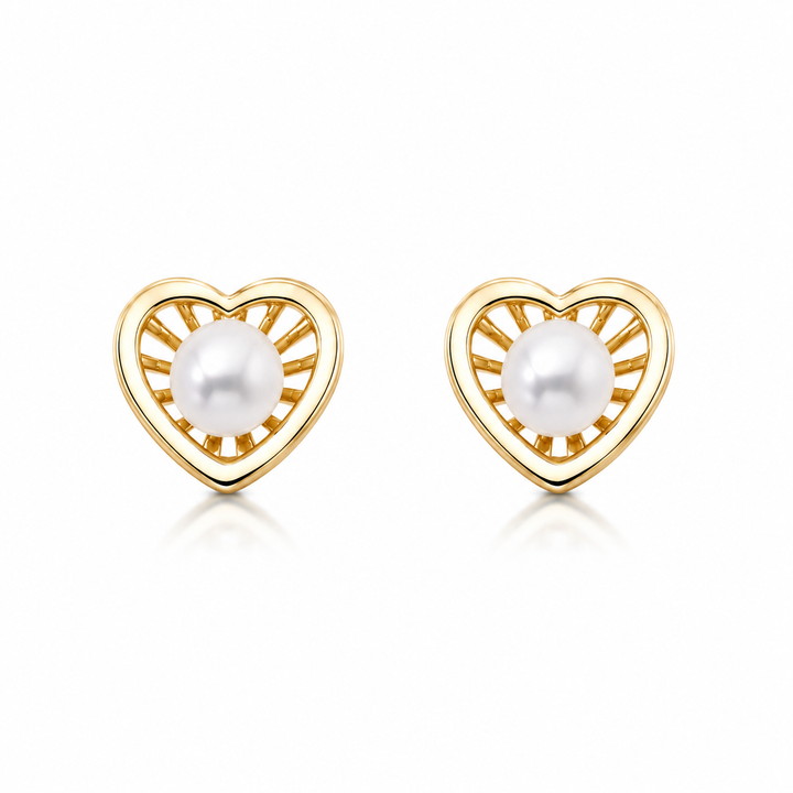 14k Yellow Gold Round Pearl 4 Prong Stud Earrings