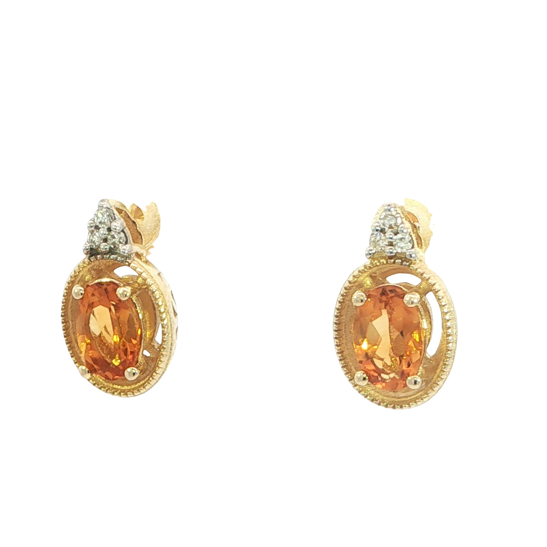 14k Yellow Gold Oval Citrine Post Earrings