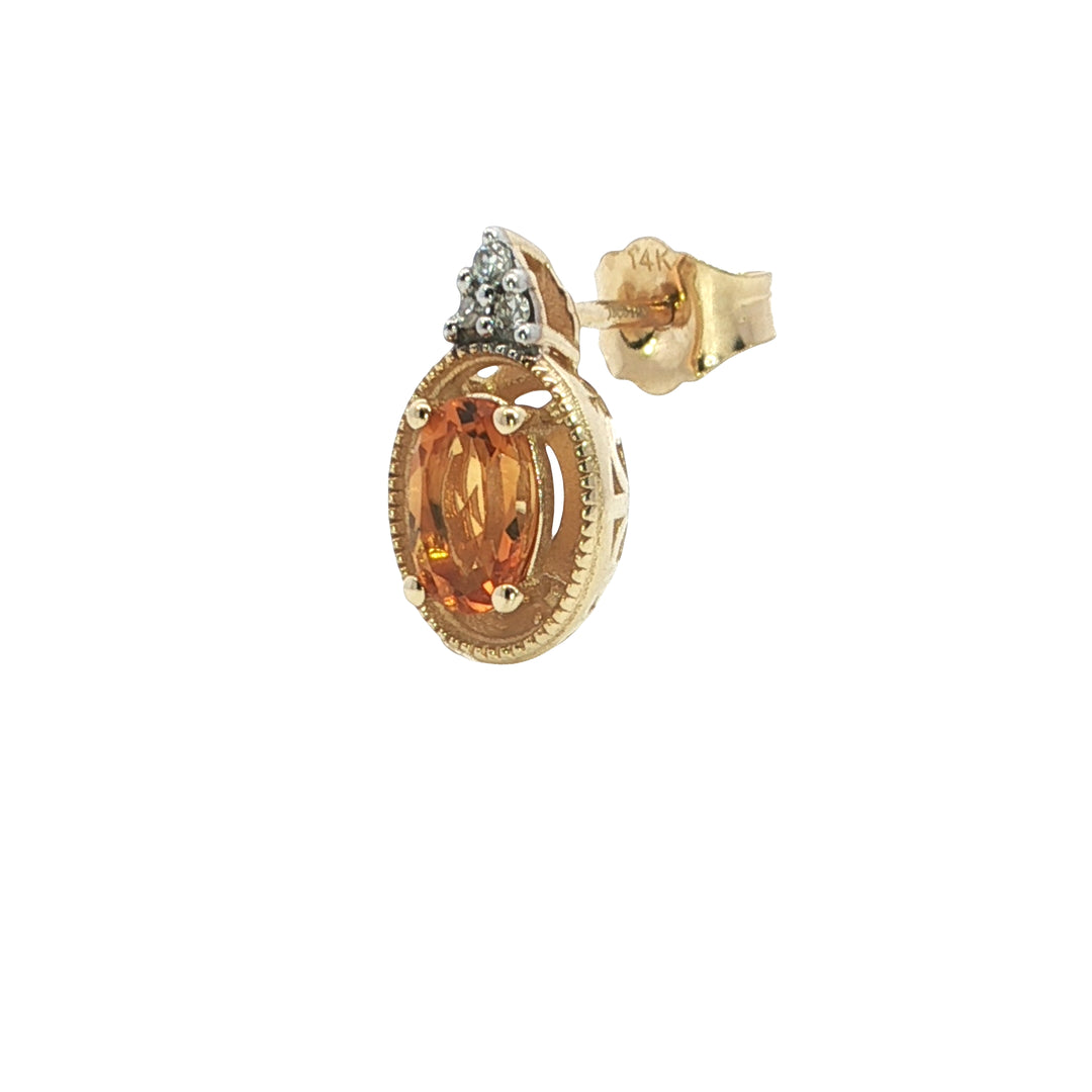 Diamond Accented 14k Yellow Gold Oval Citrine Post Earrings