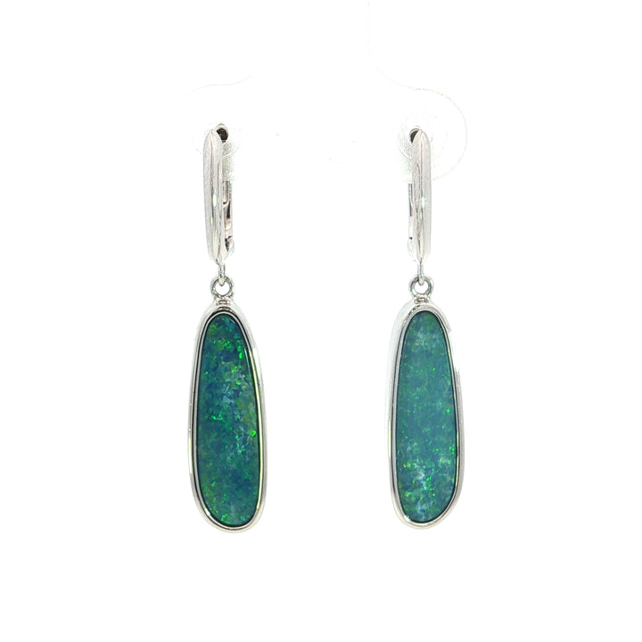Bezel Style 14k White Gold Freeform Opal Drop Earrings