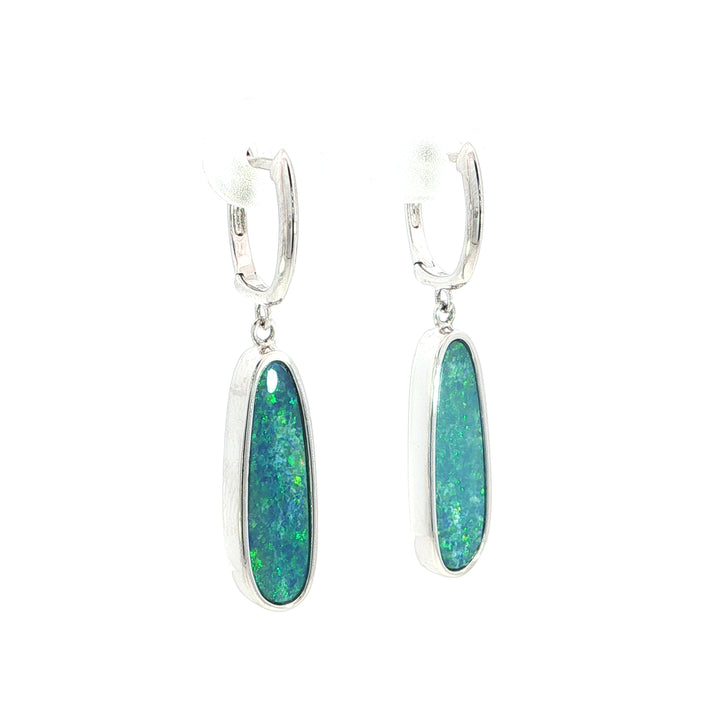 Bezel Style 14k White Gold Freeform Opal Drop Earrings