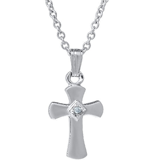 Children’s Diamond Cross Necklace, Sterling Silver