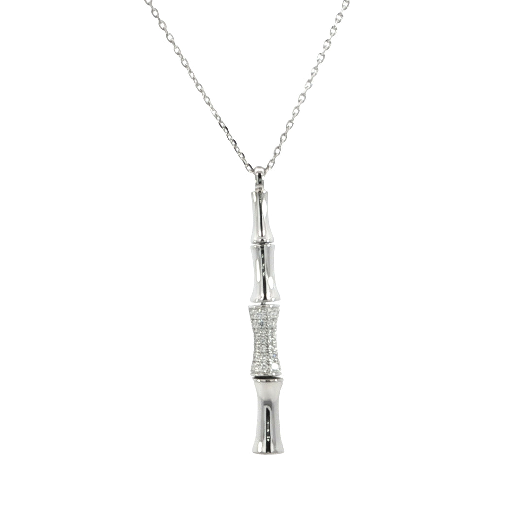Bamboo Pattern Sterling Silver Round Cubic Zirconia Drop Pendant