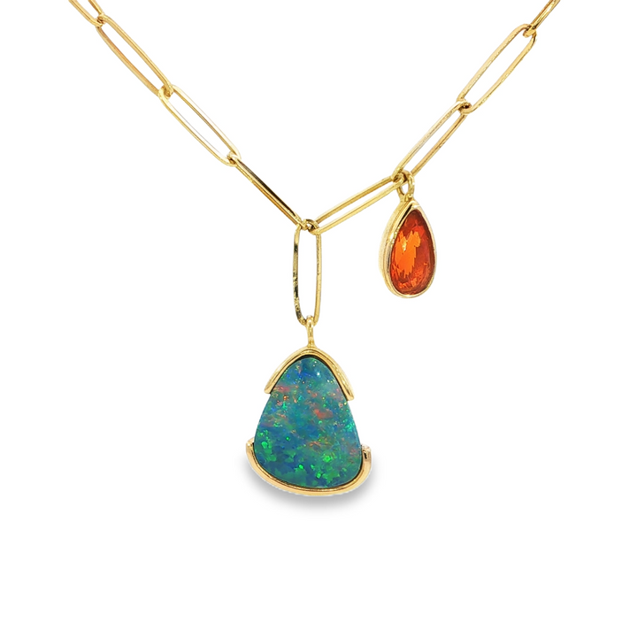 Austrailian & Fire Opal Necklace, 14k Yellow Gold