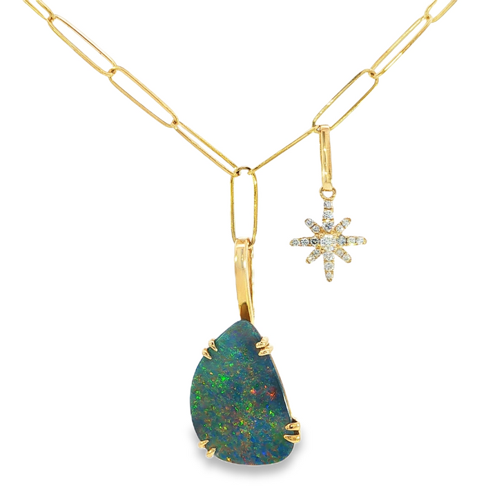 Australian Opal & Diamond Necklace, 14k Yellow Gold