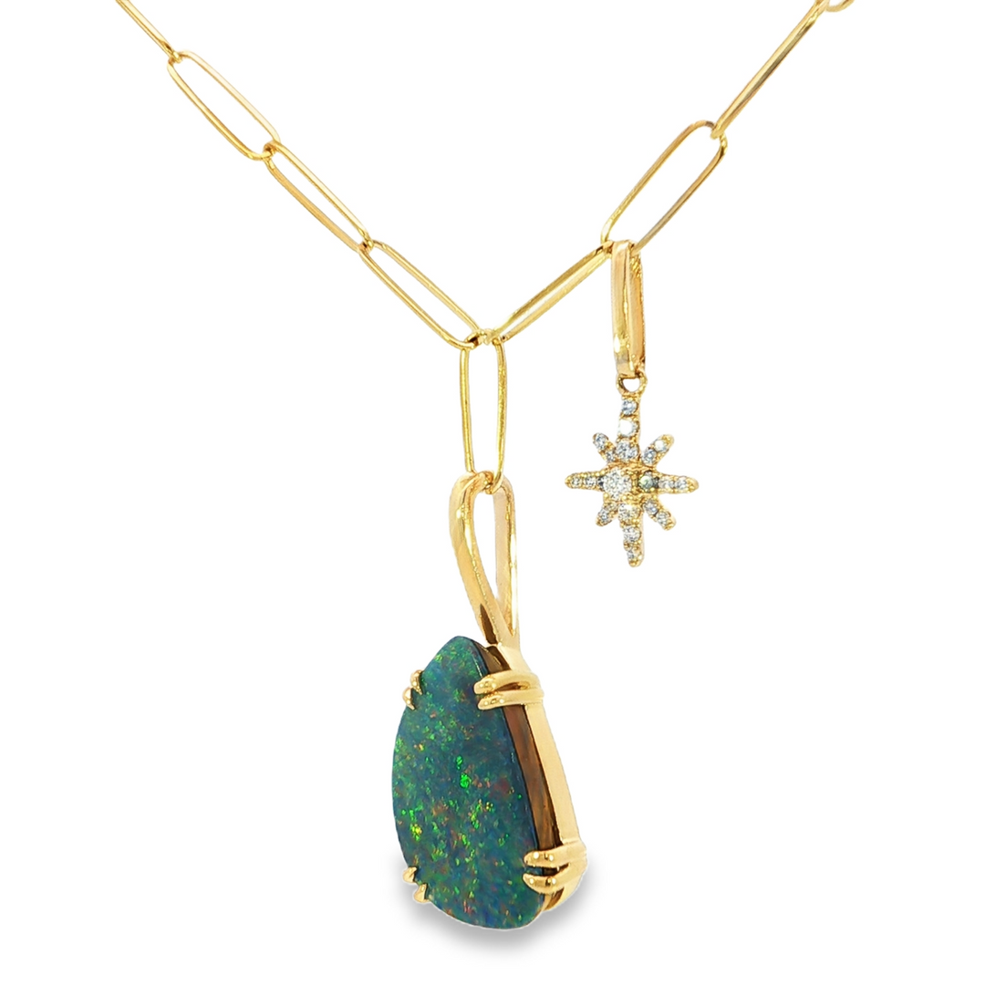 Australian Opal & Diamond Necklace, 14k Yellow Gold