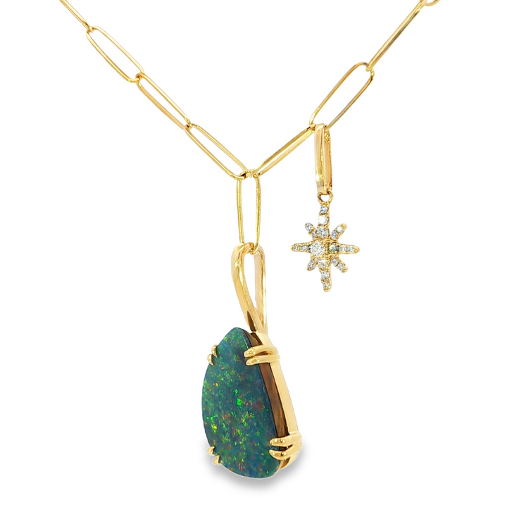 Australian Opal & Diamond Necklace, 14k Yellow Gold
