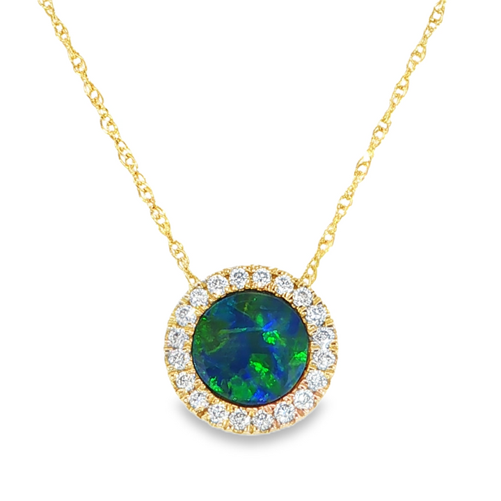 Australian Opal Doublet & Diamond Necklace, 14k Gold