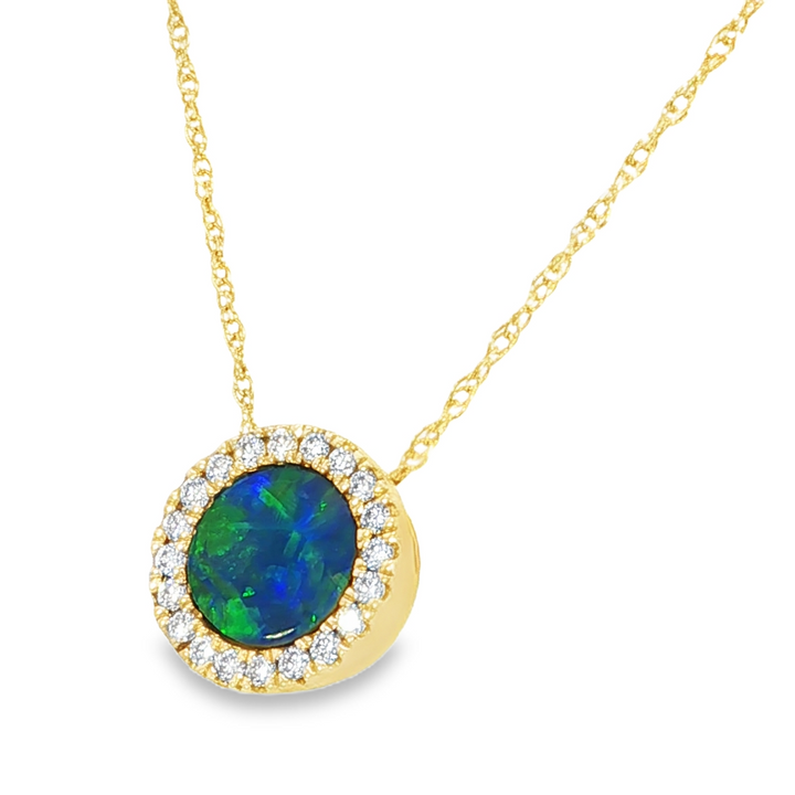 Australian Opal Doublet & Diamond Necklace, 14k Gold