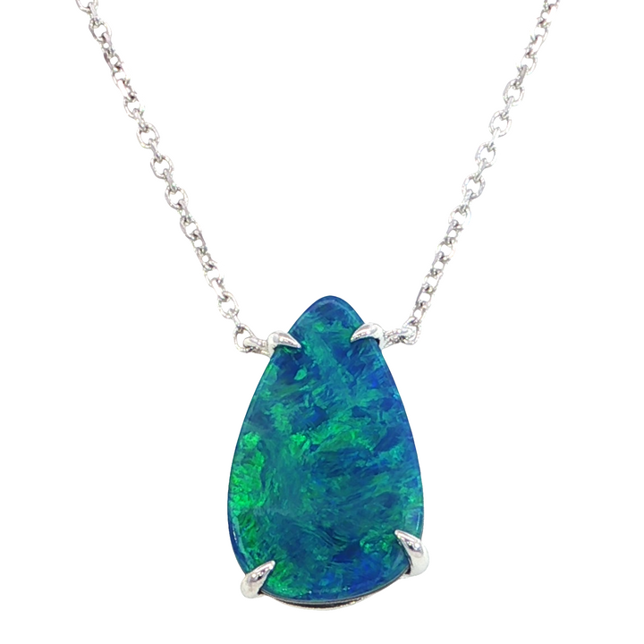 Pear-Shaped Australian Opal Doublet Necklace, 14k Gold