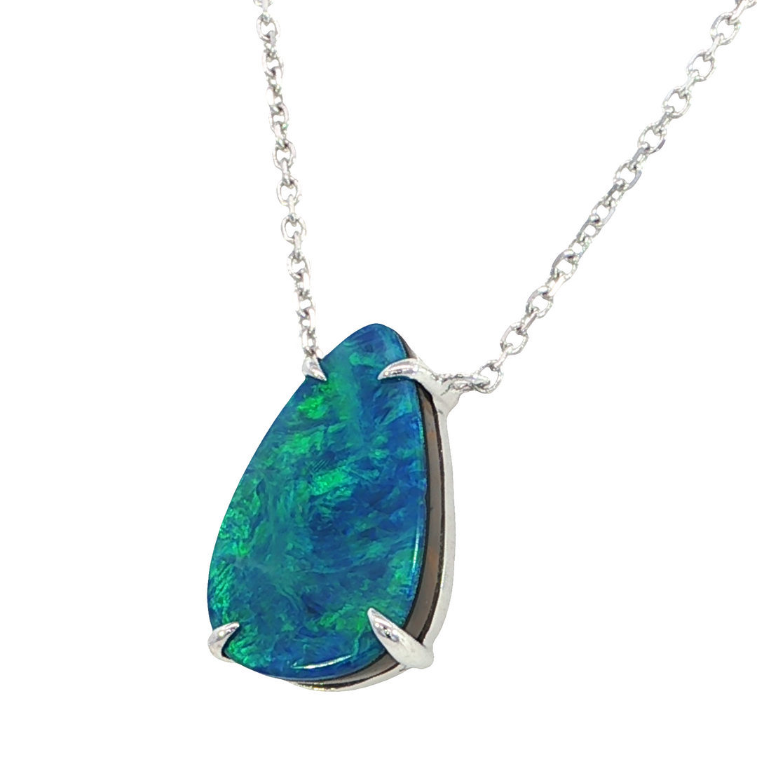 Pear-Shaped Australian Opal Doublet Necklace, 14k Gold