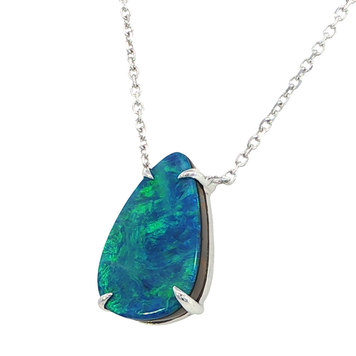 Pear-Shaped Australian Opal Doublet Necklace, 14k Gold