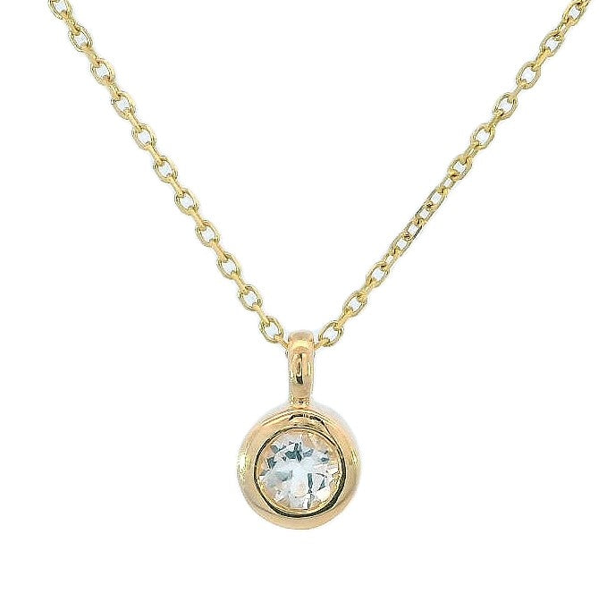 14k Yellow Gold Round White Topaz Solitaire Pendant