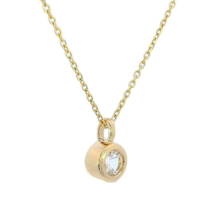14k Yellow Gold Round White Topaz Solitaire Pendant